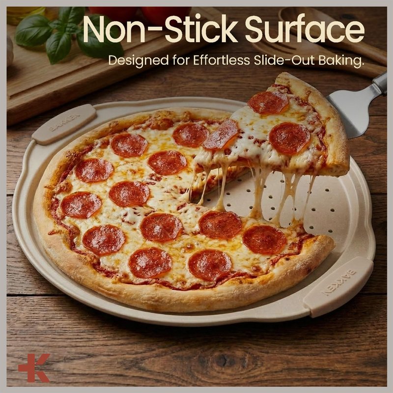Bakken Pizza Baking Pan - Round Perforated Carbon Steel Pan with Non-Stick Marble Coating, Oversized Silicone Handle, Dishwasher Safe, High-Temperature Resistant, Durable & Easy Cleanup White, 2 Pack