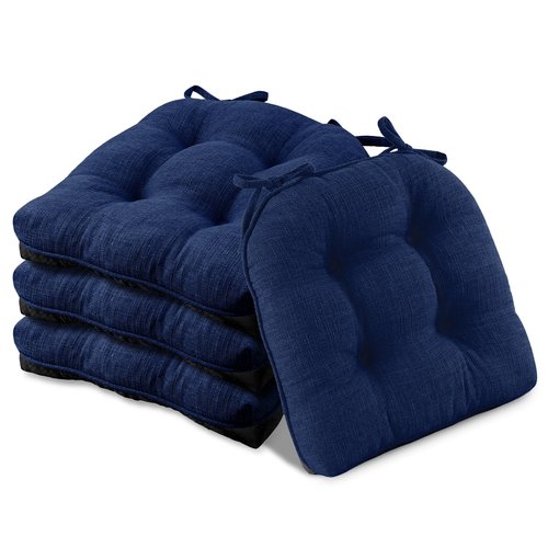 Basic Beyond Chair Cushions for Dining Chairs 4 Pack, Chair Cushion with Ties and Non Slip Backing, 15.5 x 15.5 inches Tufted Chair Pads for Dining Chairs(Royal Blue)
