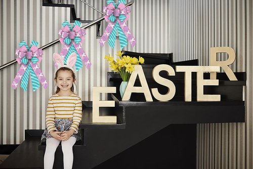 Hying Easter Bunny Wreath Bows - Glitter Pink & Blue Burlap | Large Holiday Decorations for Front Door
