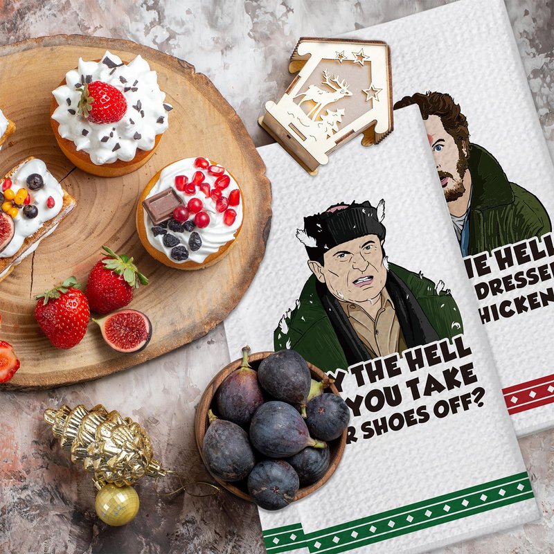 Home Alone Kitchen Towels, 2 Pack Funny Christmas Dish Towels, Home Alone Merchandise Gifts, Holiday Kitchen Bathroom Decor, Xmas Hand Towels, White Elephant Gifts for Christmas Stocking Stuffers