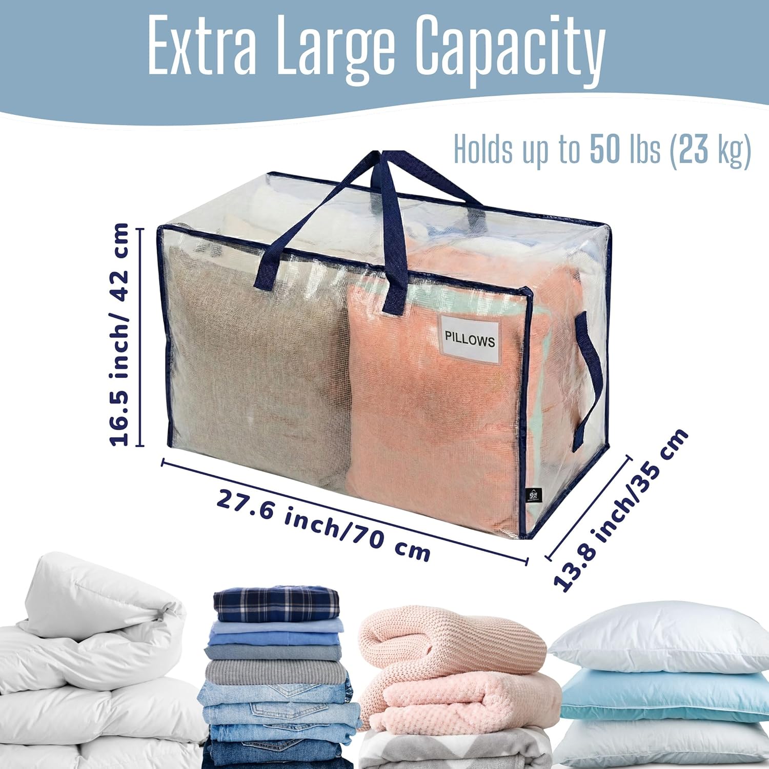 VENO Extra Large Clear Moving Bags - Heavy Duty Storage Totes with Reinforced Handles & Strong Zippers | 4 Pack