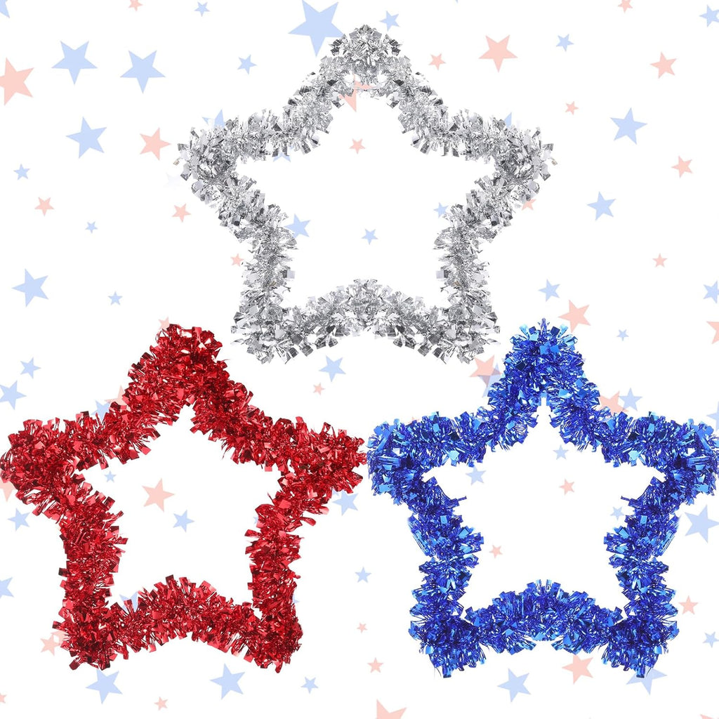 Patriotic Tinsel Wreath by 3 Pcs | 4th of July Red, White, and Blue Garland for Home Decor
