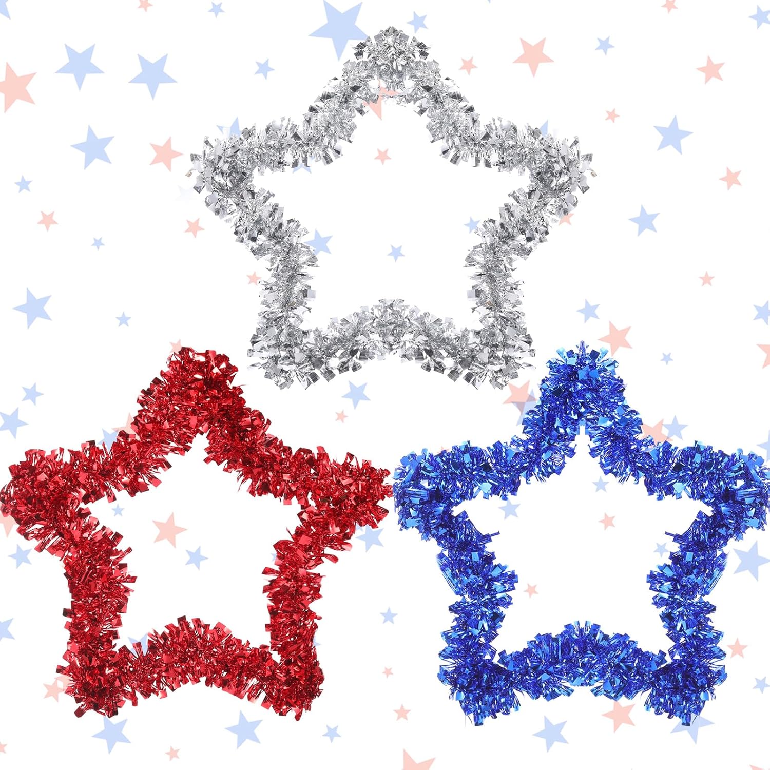Patriotic Tinsel Wreath by 3 Pcs | 4th of July Red, White, and Blue Garland for Home Decor