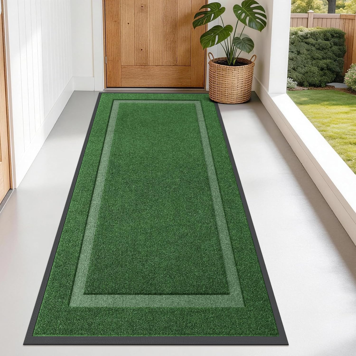 OLANLY Waterproof All-Season Front Door Mat - Sturdy Natural Rubber, Easy Clean, 71x34, Green