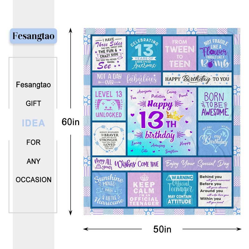13th Birthday Gifts for Girls - 13 Year Old Girl Birthday Gifts - Birthday Gifts for 13 Year Old Girls - Happy 13 Yr Old Girl Gifts - Teenage 13 Gift Ideas Bday Soft Blanket 60"X50"