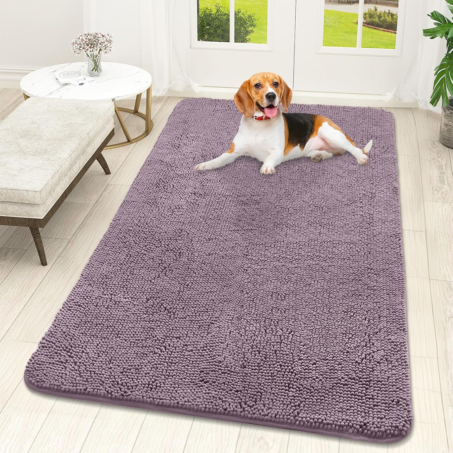 OLANLY Dog Door Mat - Absorbent Non-Slip Washable Doormat for Muddy Paws | 59x32 Deep Plum