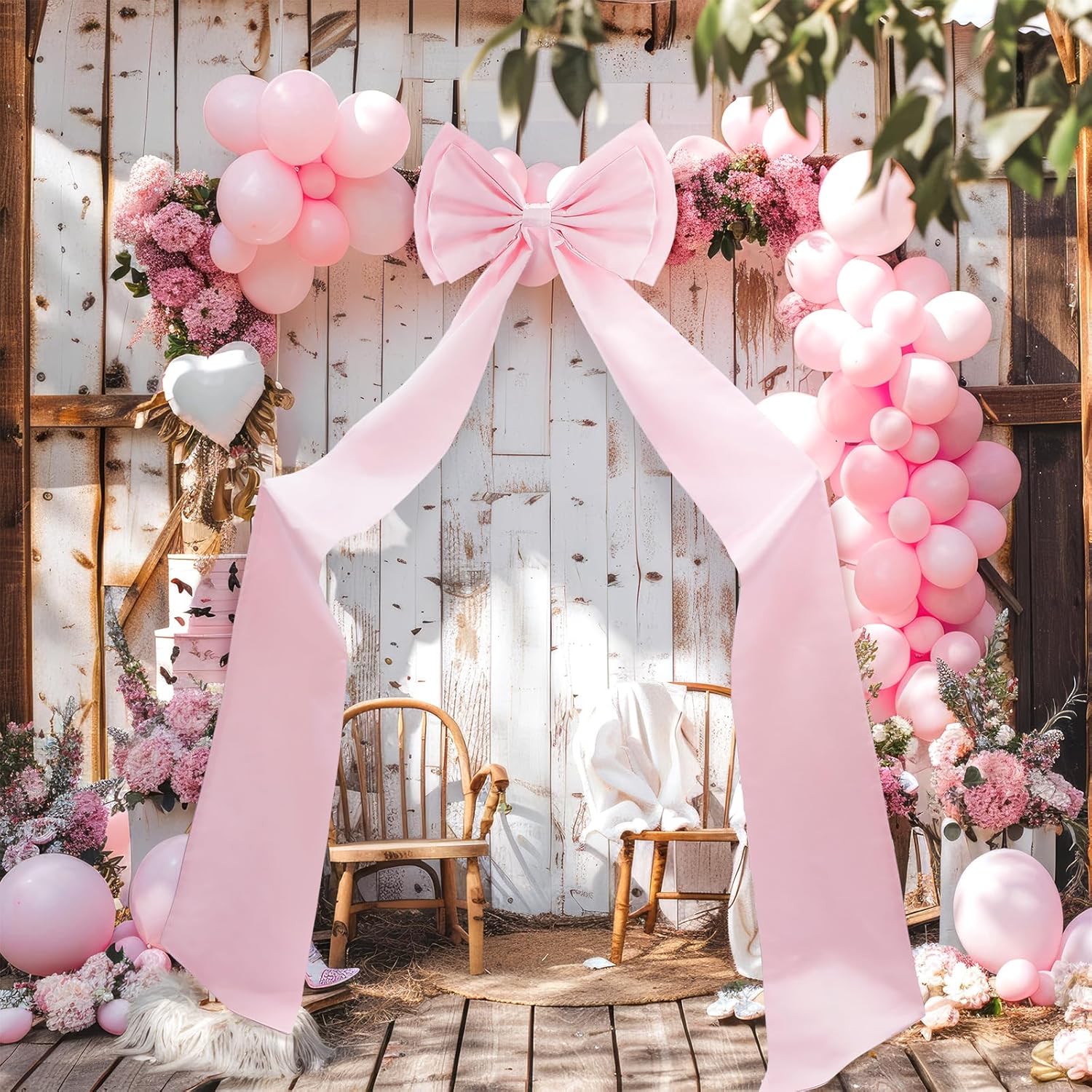 Wavwavw Giant Pink Bow Decor - Oversized 75x18 Inch Ribbon Tie for Baby Shower & Party Backdrop