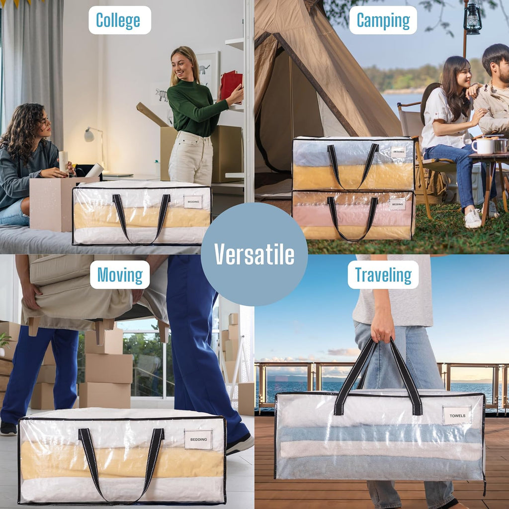 VENO Heavy Duty Moving Bags - Clear Storage Bins with Lids for Clothes, Blankets & More | 2 Pack