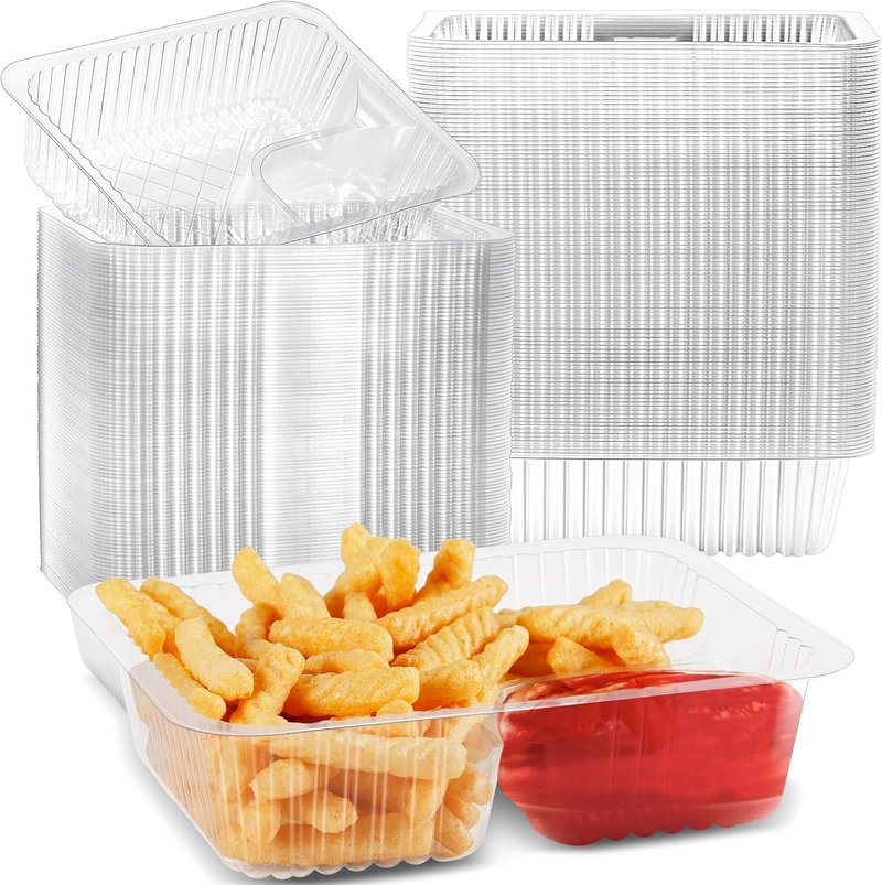 CLRBEATTY 200 PCS Plastic Nacho Trays,6x5 Inch Disposable Nacho Cheese Trays,Clear Nachos Containers,2 Compartments Snack Tray with Chip and Dip Holder for Parties Movie Night Supplies