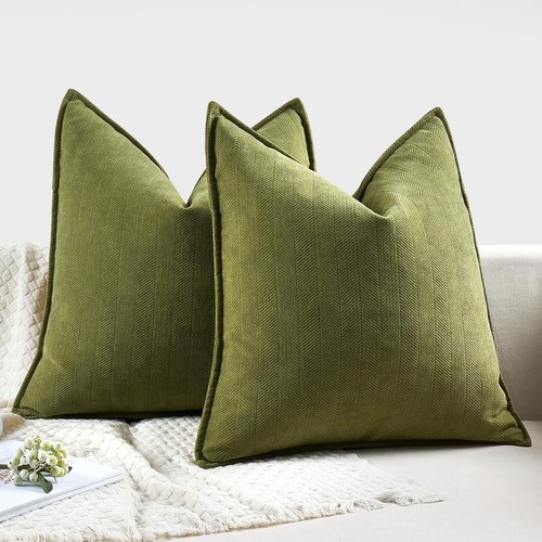 MIULEE Decorative Pillow Covers - Luxurious Soft Chenille in Moss Green | 18x18 Inch Farmhouse Cushion for Sofa & Bedroom