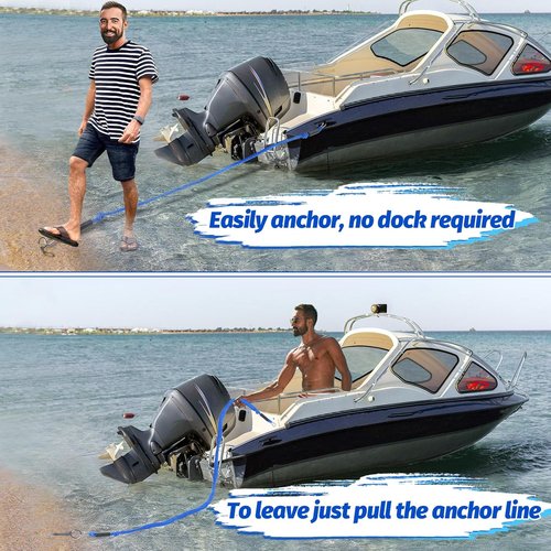Bungee Dock Line by [Brand Name] - 7-14FT Elastic Anchor Line with Shock Absorption & Stainless Steel Hook for PWC, Jet Ski & Beach Use