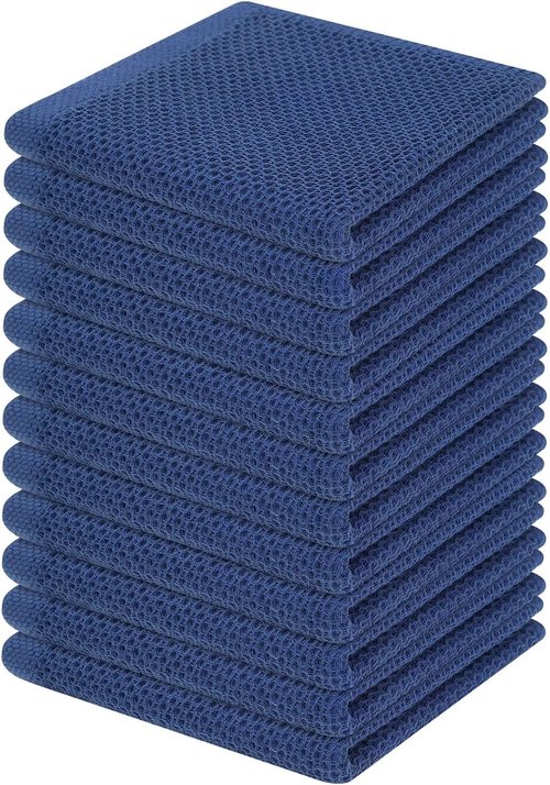 Homaxy 100% Cotton Waffle Weave Dish Cloths - Ultra Soft & Absorbent Kitchen Towels | 12-Pack, Navy Blue 12 x 12 Inches