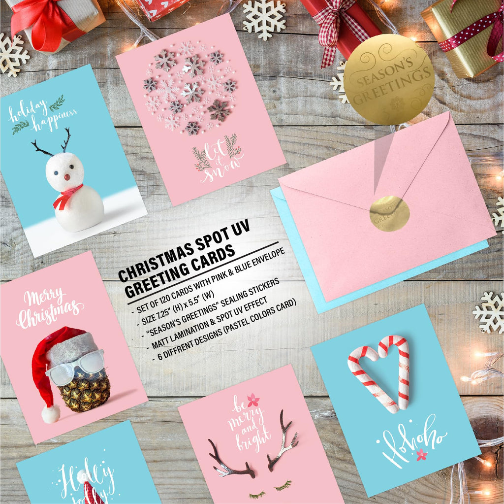 easykart labels 120 Christmas Greeting Cards Assortment, High gloss Spot UV,7.25 x 5.5 Inch with Seal Stickers For Friends, Family and loved Ones