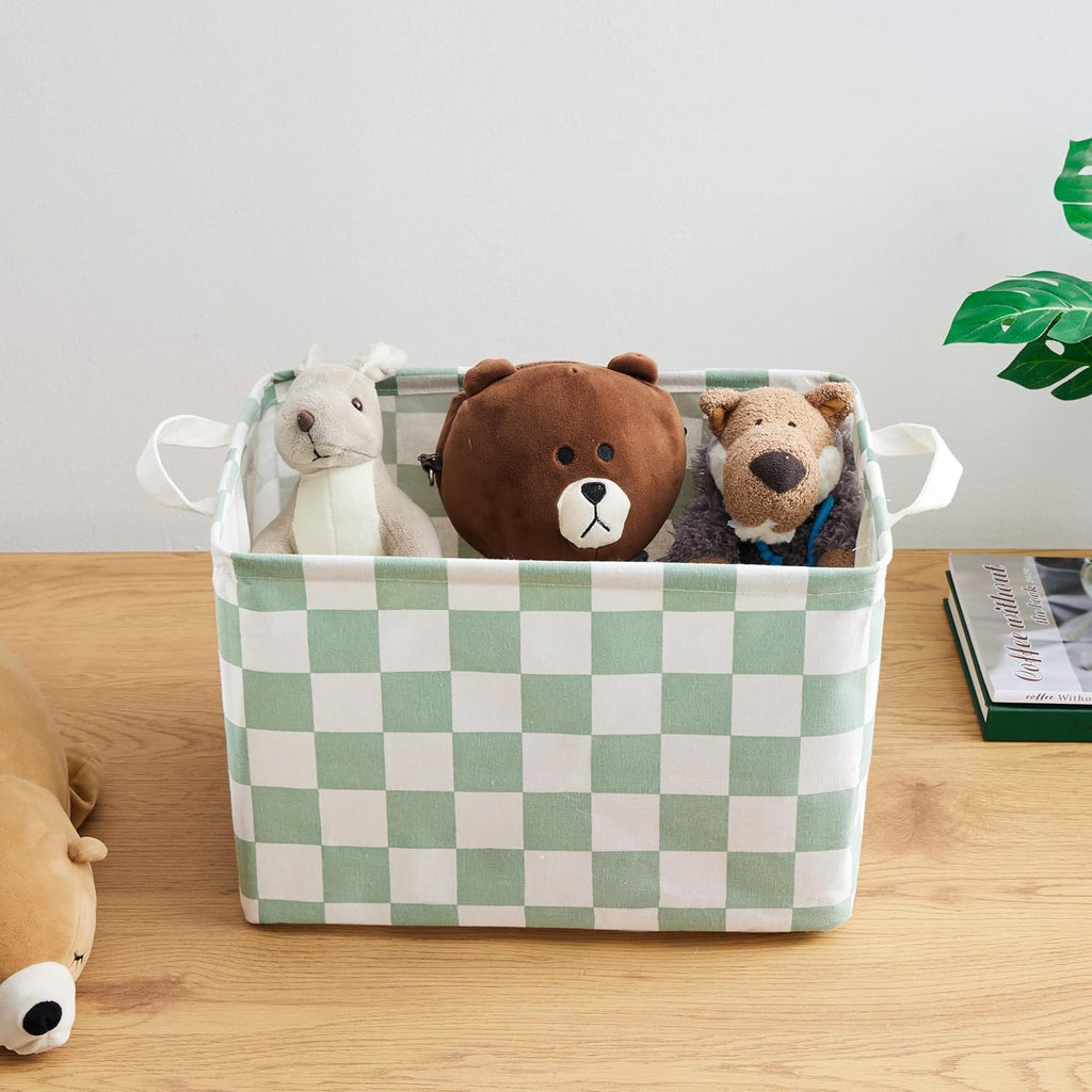 Ohocut Canvas Storage Basket - Sage Green Checkered Design for Kids & Dog Toys | Decorative Organizing Solution