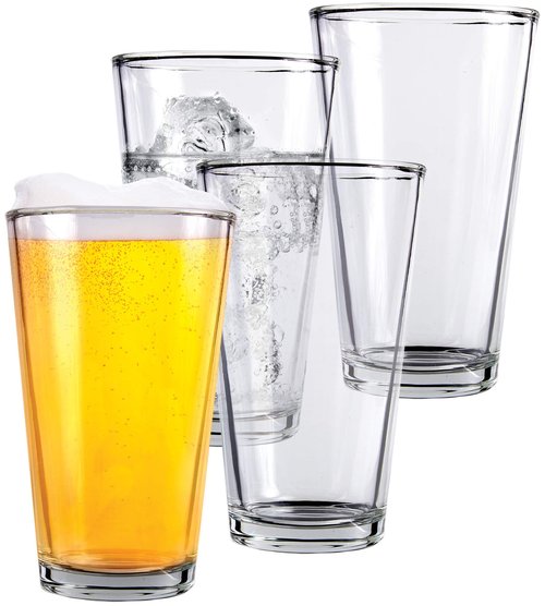 Kitchen Lux Pint Beer Glasses Set of 4 – 16 oz Tall Clear Drinking Glasses and All Purpose Tumblers – Heavy Base Cocktail, Water, Juice Glass – Pub Style Design For Home Dining, Bars, and Parties