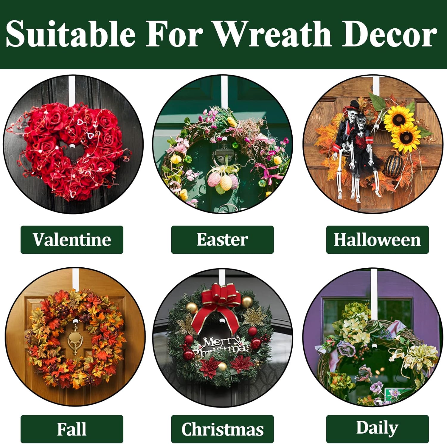 ZMCINER Wreath Hanger - Adjustable 15-25 Inch White Metal Hook for Christmas & Fall Decorations, Holds 20 lbs