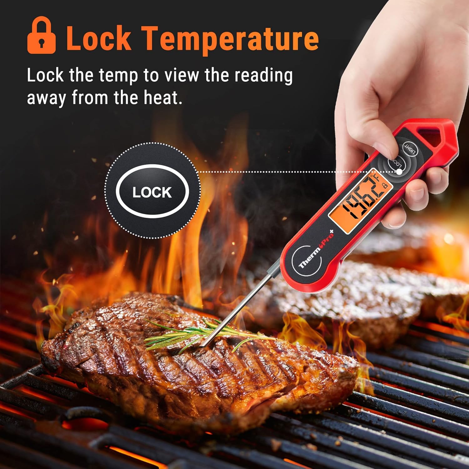TempPro Waterproof Digital Meat Thermometer - Ambidextrous Backlit & Motion Sensing | Perfect for BBQ, Grilling, and Cooking