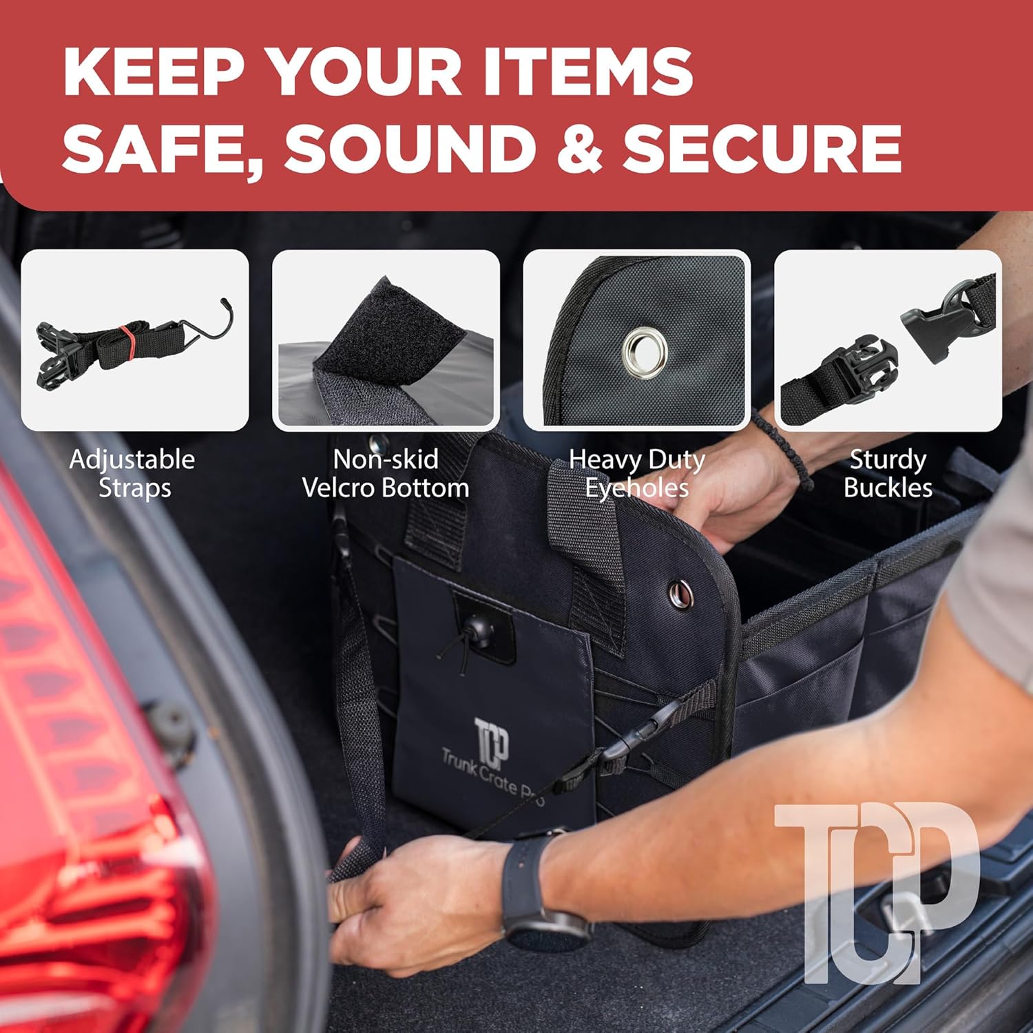 TRUNKCRATEPRO Car Trunk Organizer - Premium Adjustable Multi-Compartment Design | Large Black with Non-Slip Bottom
