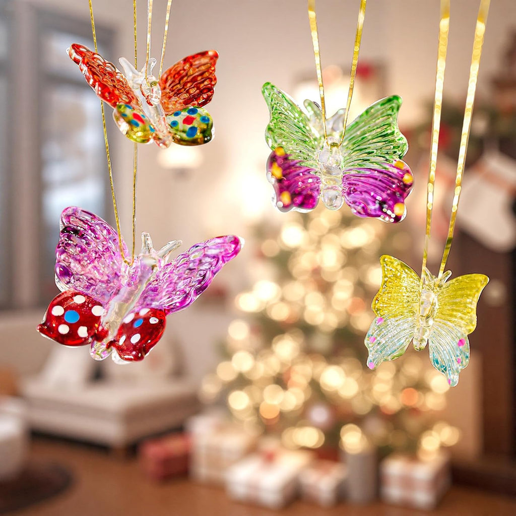 Skiennix Glass Butterfly Ornaments - 4pcs Hanging Crystal Decor for Home Windows | 1.7 Inch
