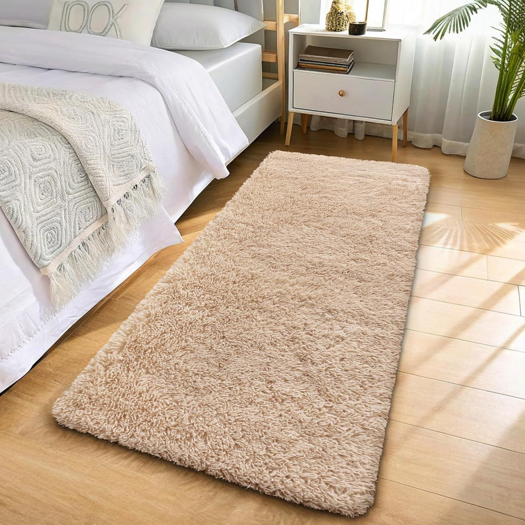 OLANLY Runner Rugs - Soft, Machine Washable Shaggy Carpet for Hallway & Bedroom | Beige, 2x6 ft