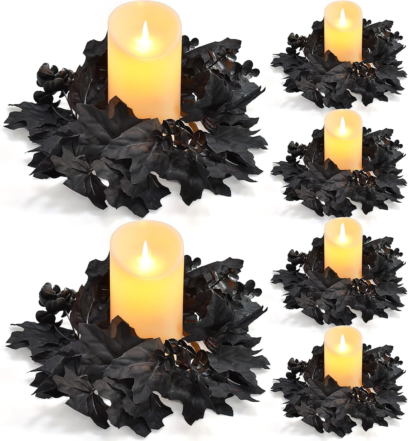 Skiennix Halloween Black Candle Rings - 6Pcs Maple Leaf Wreaths for Fall Table Centerpieces | Home Decor