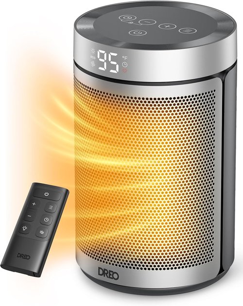 DREO Portable Electric Space Heater - 1500W PTC Ceramic with Thermostat & Remote | Eco & Fan Modes