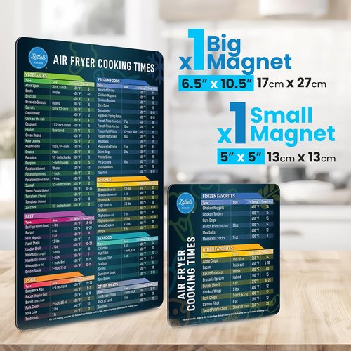 Air Fryer Magnetic Cheat Sheet Set | Easy-to-Use Cooking Guide - Strong Magnet Reference Chart (Black)