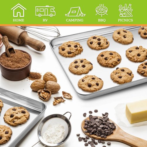 CEKEE Stainless Steel Baking Sheet Pan Set - 4 Heavy-Duty Cookie Sheets, Warp Resistant | 9.3 x 6.9 Inch