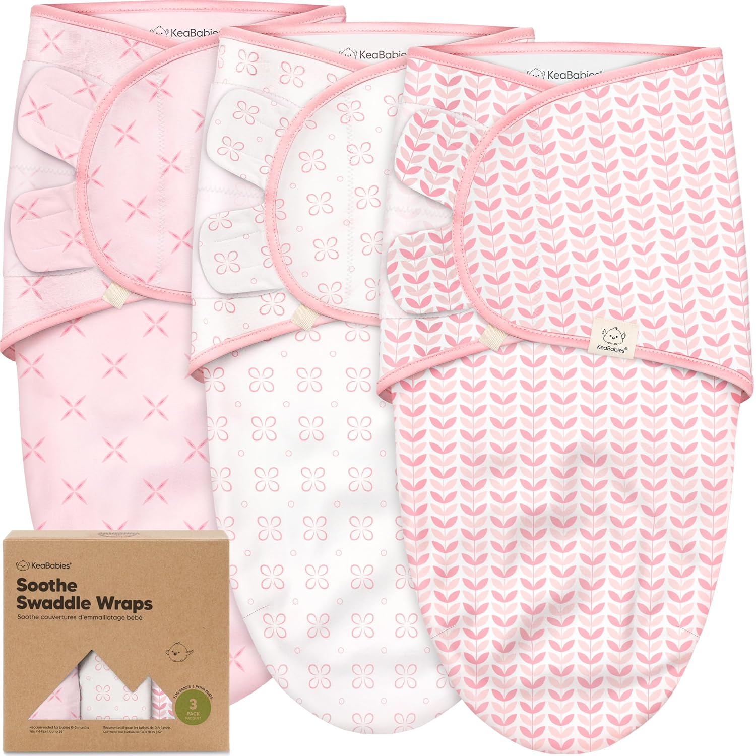 Skiennix Organic Baby Swaddle Sleep Sacks - Soft & Snug for Newborns 0-3 Months | Blossom, OS, 3-Pack