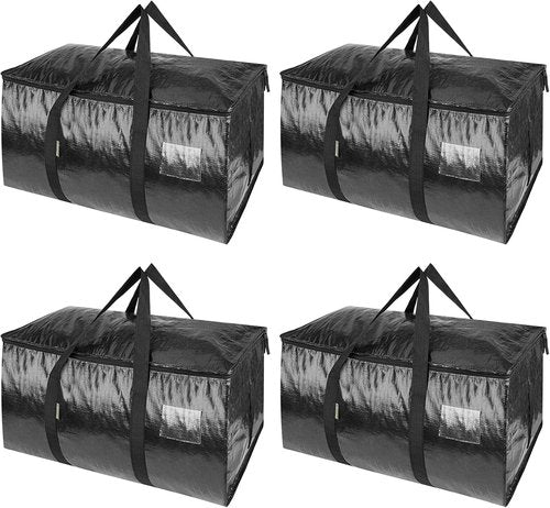 BALEINE Heavy-Duty Oversized Moving Bags - Reinforced Handles for Clothes & Storage | Black, 4-Pack