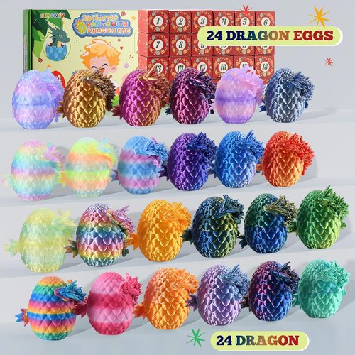 EIMONEY 3D Printed Dragon Egg Advent Calendar - 24PCS Realistic Movable Dragons | Multicolor Fun for All Ages