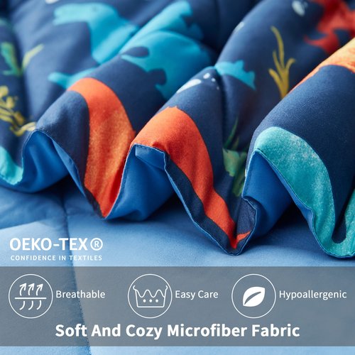 UMCHORD Dinosaur Kids Bedding Set for Boys, 5 Pieces Twin Size Comforter Set with Sheets, Super Soft Lightweight Bed in a Bag, Durable Children Bed Set