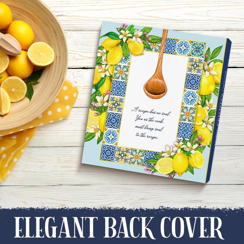 KA NUI Recipe Binder & Family Cookbook | Amalfi Lemon Recipe Organizer with Plastic Sleeves Cards & Dividers | Keepsake Gift for Mom & Grandma to Preserve Family Recipes