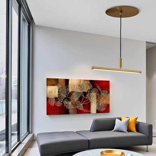 sechars Large Abstract Canvas Wall Art Golden Ginkgo Leaf Painting Artwork Modern Leaves Picture for Living Room Bedroom Decoration 24x48 Inch (Red)