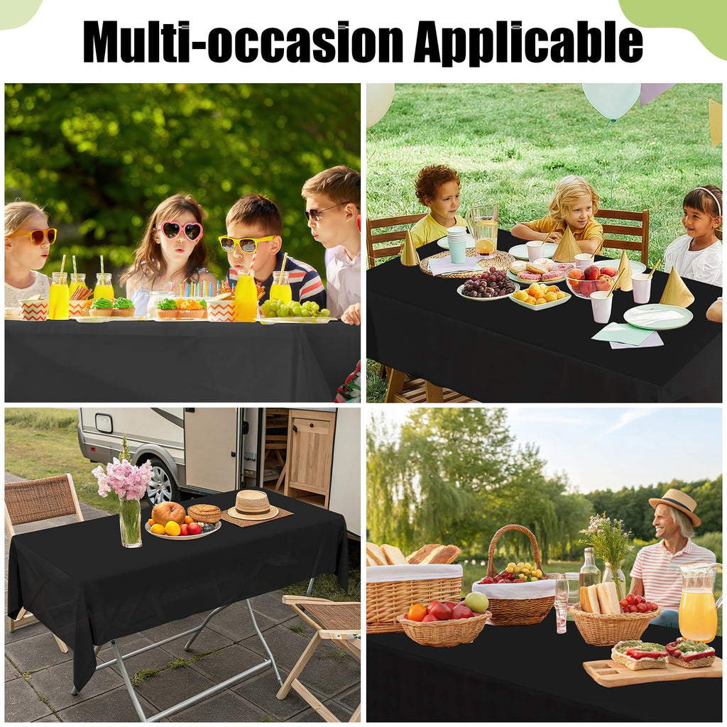 Smiry 54 Inch x 300 Feet Disposable Table Cover Roll, Black Plastic Table Cloth in Cut-to-Size Box with Slide Cutter, Waterproof Rectangle Tablecloths for Weddings, Banquets, Outdoor