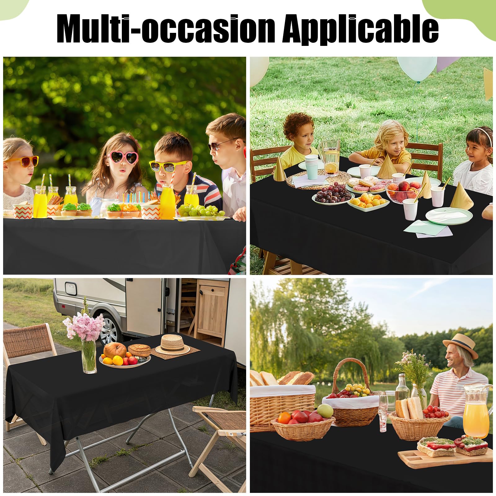 Smiry 54 Inch x 300 Feet Disposable Table Cover Roll, Black Plastic Table Cloth in Cut-to-Size Box with Slide Cutter, Waterproof Rectangle Tablecloths for Weddings, Banquets, Outdoor