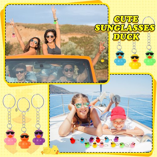Roowest 150 Pcs Mini Resin Duck Keychains Bulk Mini Sunglasses Resin Ducks Charms Pendant Accessories for Gifts Birthday Party Favors Baby Shower
