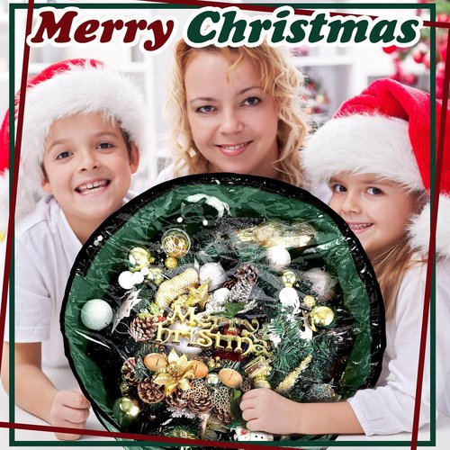 Dunzy Christmas Wreath Storage Bag - 8-Piece Tear-Resistant Fabric with Clear Window | 24x24x7.8 Inch, Green