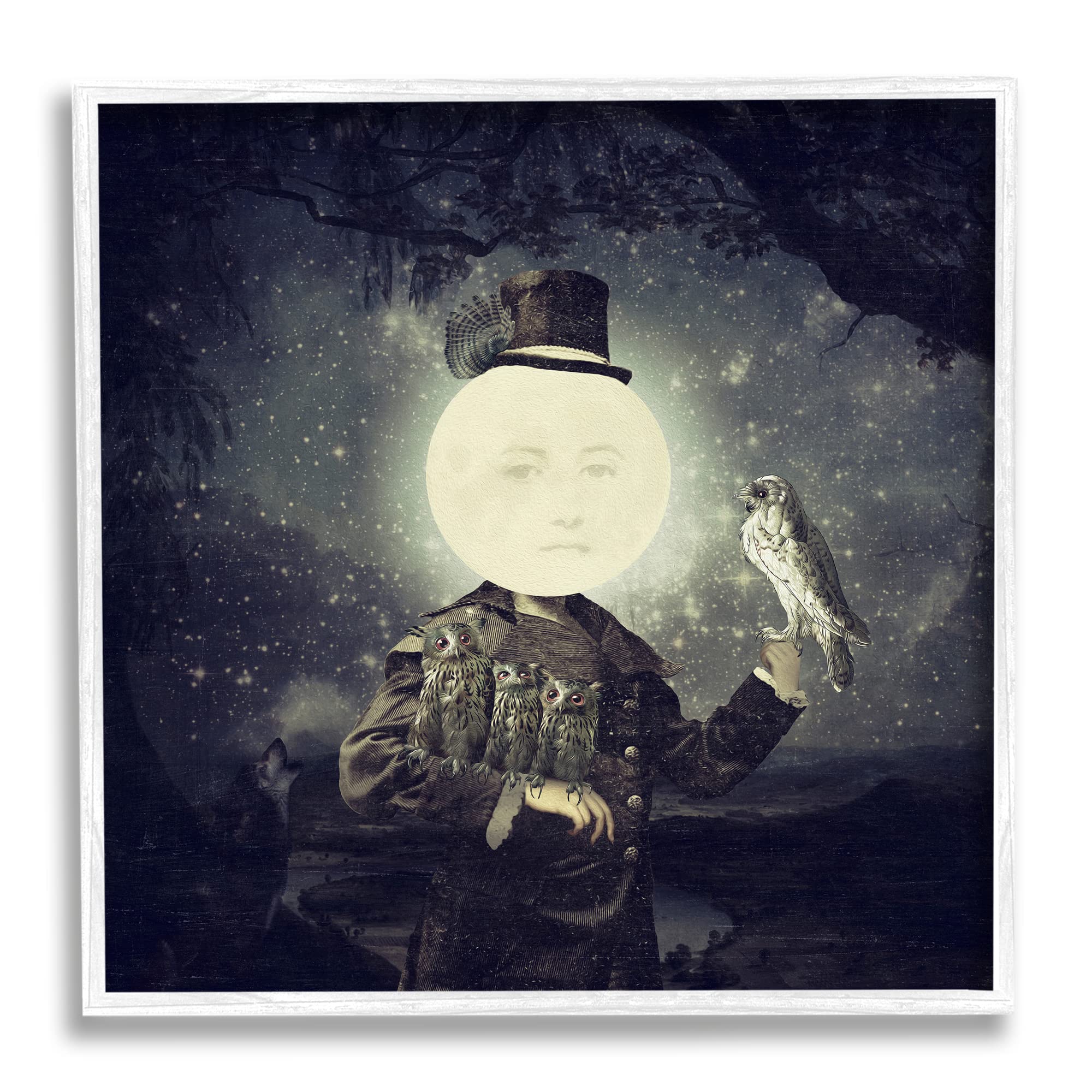 Stupell Industries Starry Night Sky Moon Person Bird Botanical Border, Design by Paula Belle Flores