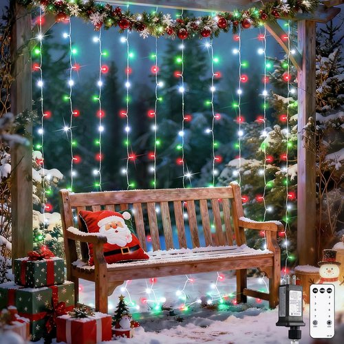 JMEXSUSS 300LED Christmas Curtain Lights - Remote-Controlled Indoor & Outdoor Twinkle Lights | 9.8x9.8ft Red, White & Green Decor