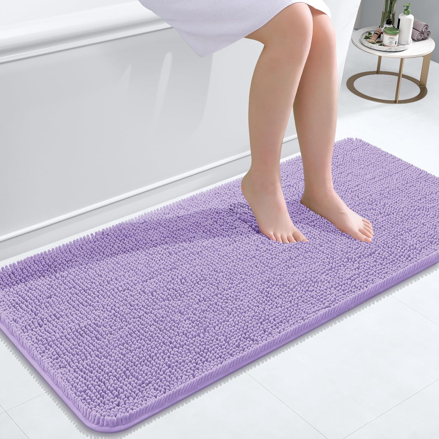 OLANLY Bathroom Runner Rugs - Soft Absorbent Chenille with Rubber Backing | Quick-Dry 47x20 Lavender Mats