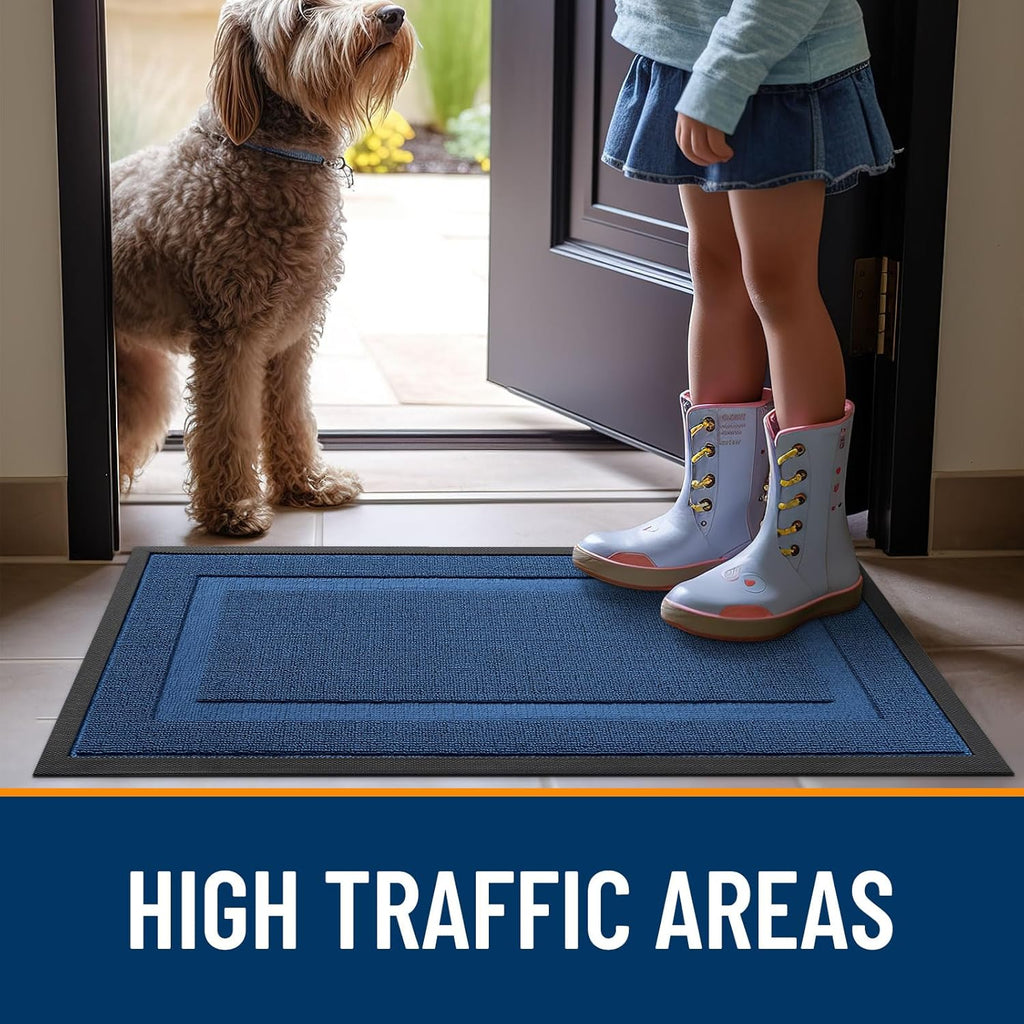 OLANLY Waterproof Front Door Mat - All-Season Indoor/Outdoor Doormat, Easy Clean, 59x23, Navy Blue