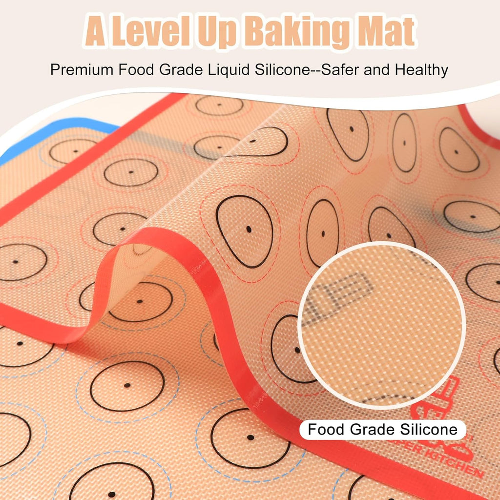 Skiennix Silicone Baking Mat Set - Non-Stick Macaron Liners for Cookies, Pans & More | 3 Colors: Red, Blue, Gray