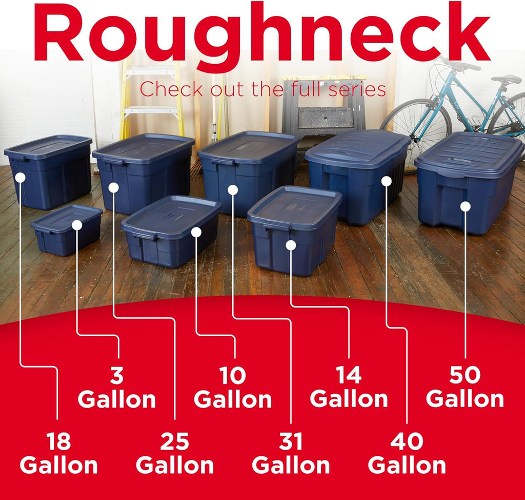Rubbermaid Roughneck Tote - 18 Gal Stackable Storage Bins | Rugged Plastic, Dark Indigo, 6 Pack