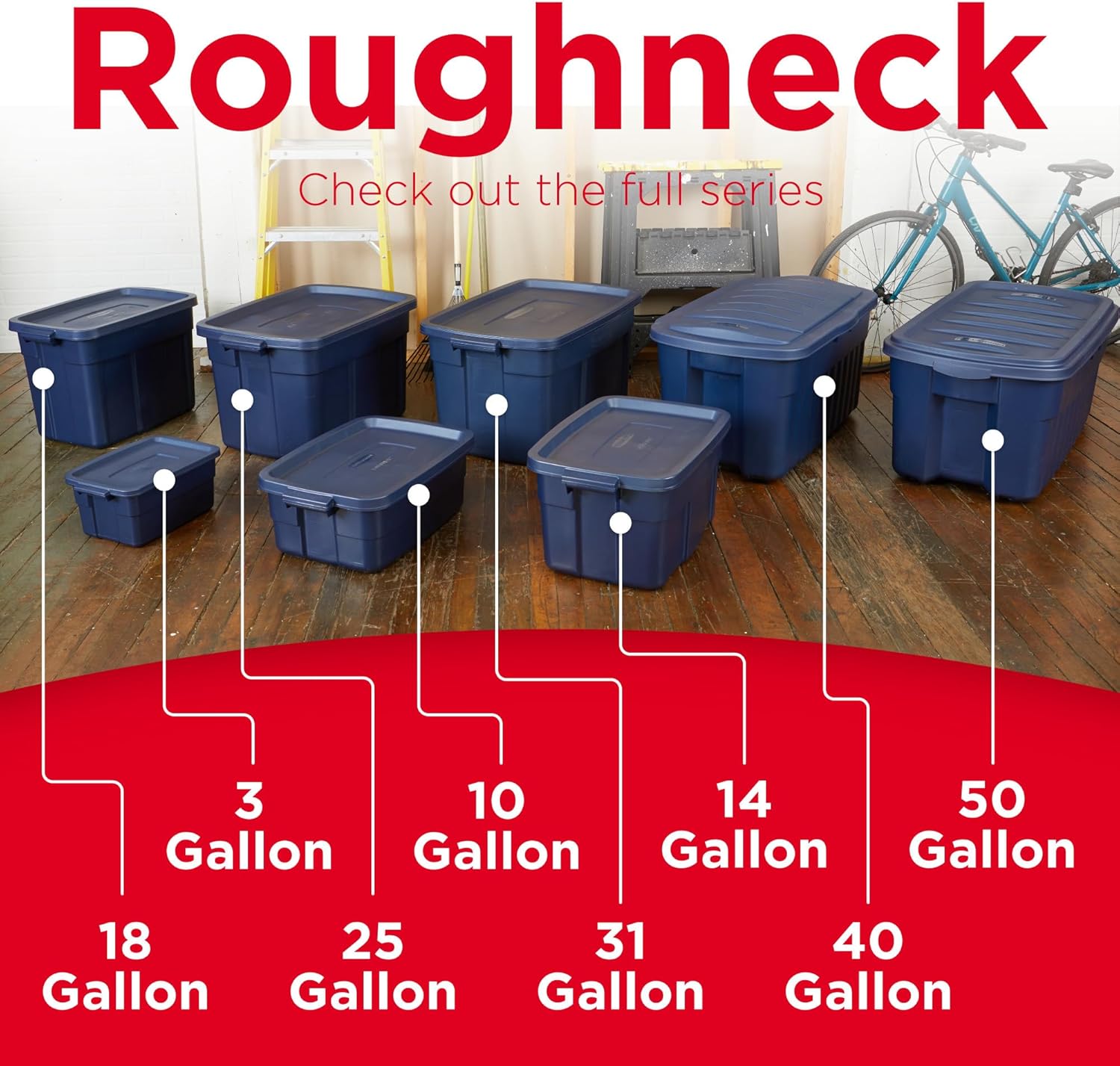 Rubbermaid Roughneck Tote - 18 Gal Stackable Storage Bins | Rugged Plastic, Dark Indigo, 6 Pack