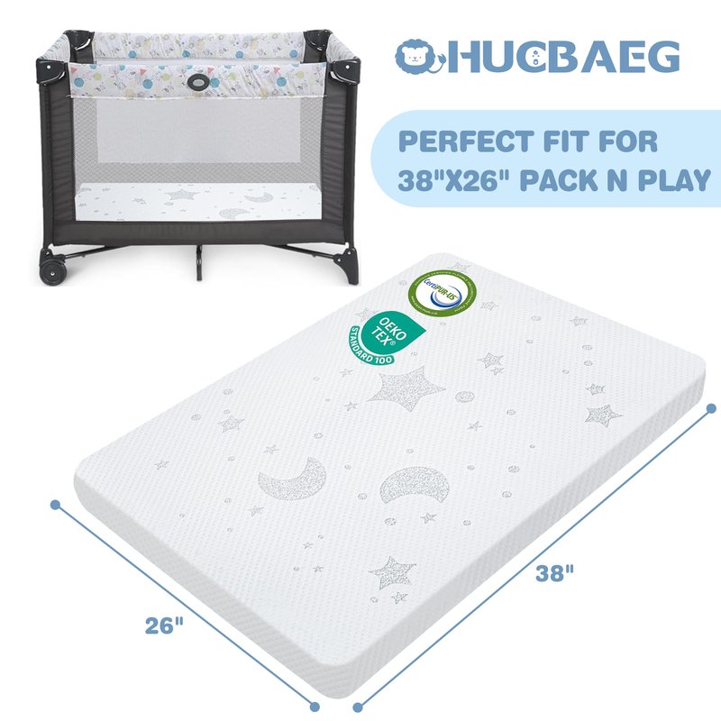 QHUCBAEG Pack and Play Mattress, 38x26 Pack N Play Mattresses Pad with Breathable Jacquard Cover, Dual-Sided Soft & Firm Memory Foam Baby Mattress for Pack N Play