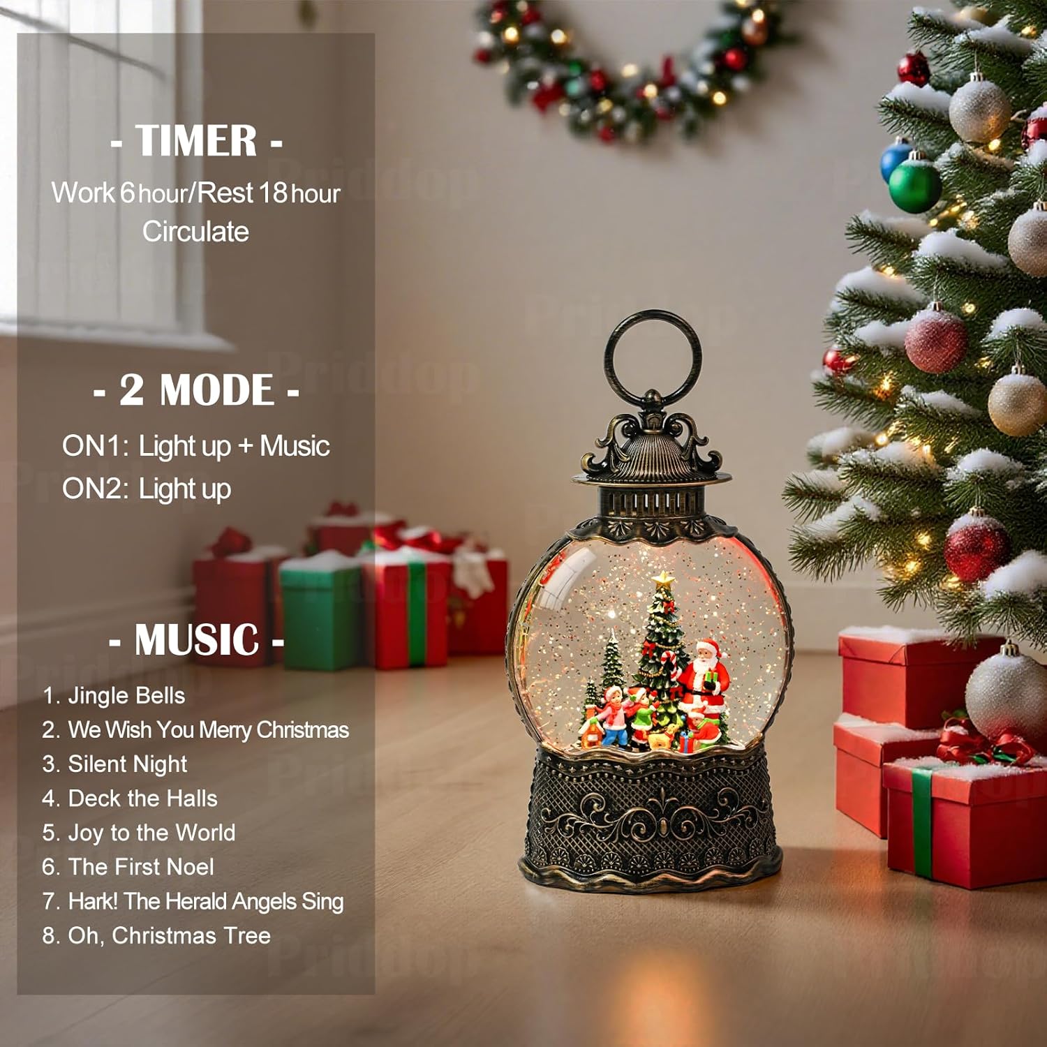 Priddop Santa Snow Globe | Musical Christmas Decoration with Glitter Snowfall - 10.6 Inch