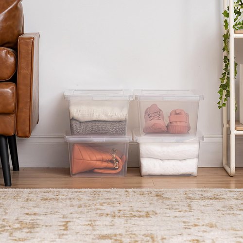 IRIS USA 12-Pack Storage Bins - 15 Quart Clear Stackable Containers for Shoes & Organization