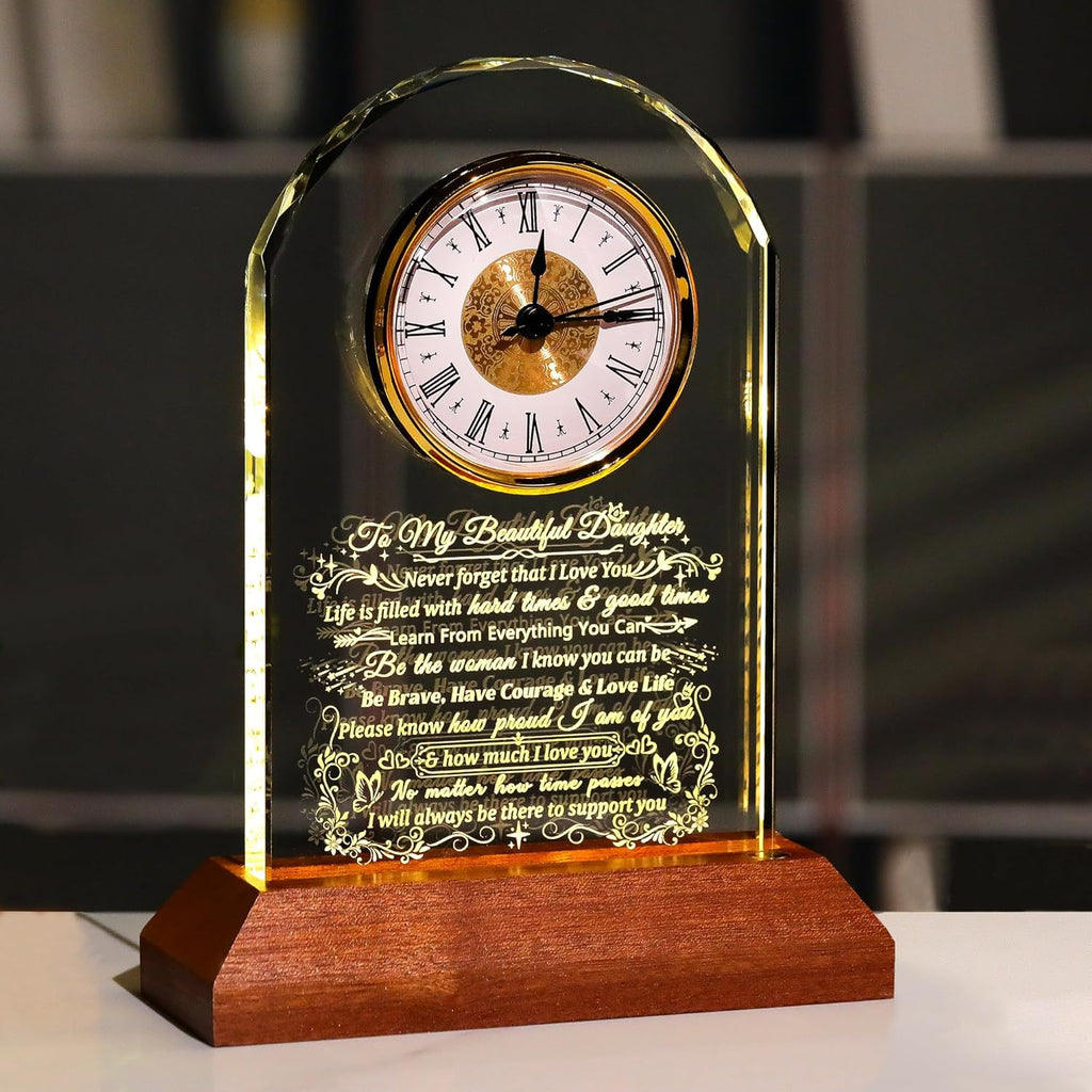 Ornalrist Glass Clock for Daughter | Heartfelt Gift from Mom & Dad - Warm Light Base for Special Occasions