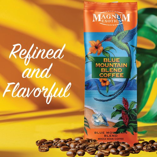 Magnum Exotics Coffee, Blue Mountain Blend - Light-Medium Roast, Whole Bean, Made from 100% Arabica Beans, Rich & Smooth Flavor, Fresh Roast - Blue Mountain Blend, 1 Lb (Pack of 1)